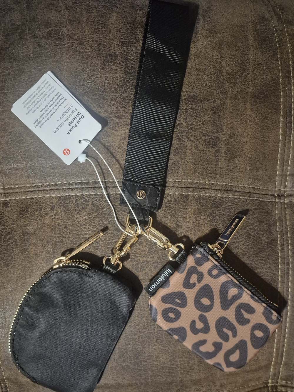 lululemon athletica Leopard-Print Brown & Black Dual Pouch Keyring